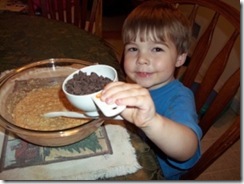 Thor pouring in the chocolate chips!
