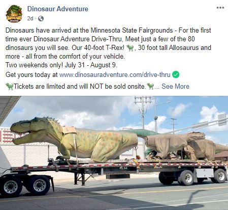 Dinosaur Adventure Facebook post