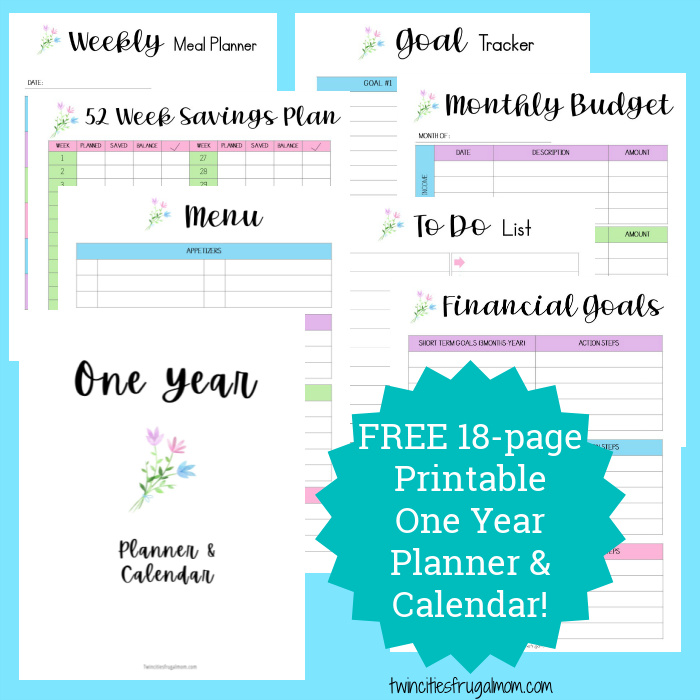 one year printable planner calendar